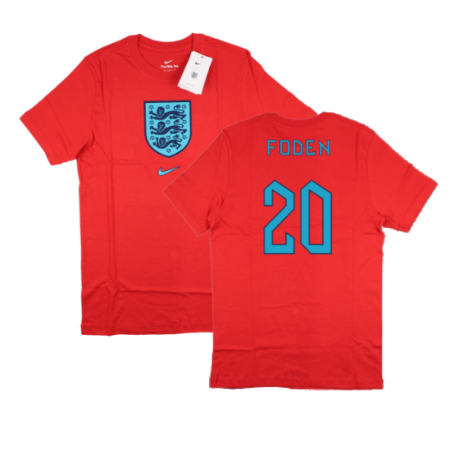 2022-2023 England World Cup Crest Tee (Red) (Foden 20)