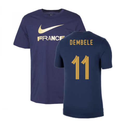 2022-2023 France Swoosh Tee (Navy) (Dembele 11)