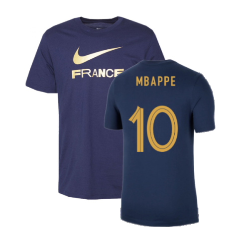 2022-2023 France Swoosh Tee (Navy) (Mbappe 10)