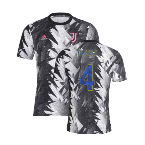 2022-2023 Juventus Pre-Match Training Shirt (Black-White) (DE LIGT 4)