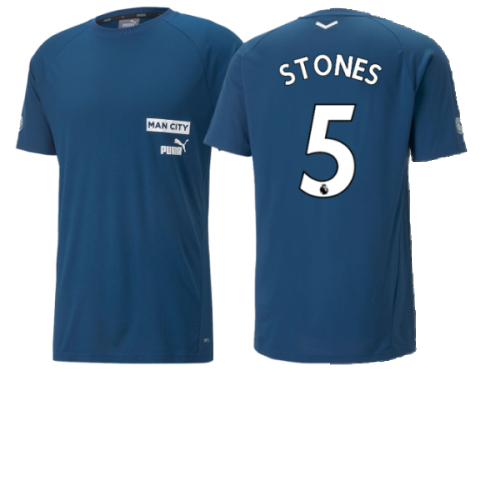 2022-2023 Man City Casuals Tee (Blue) (STONES 5)