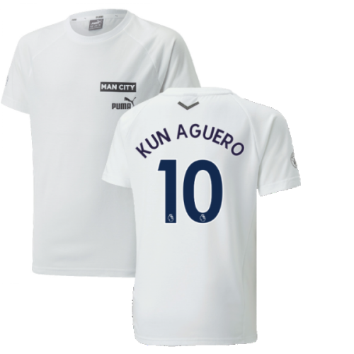 2022-2023 Man City Casuals Tee (White) - Kids (KUN AGUERO 10)