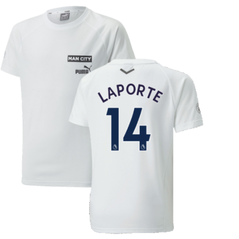 2022-2023 Man City Casuals Tee (White) - Kids (LAPORTE 14)