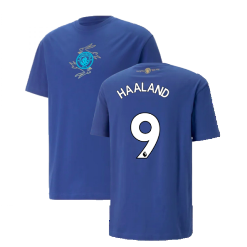 2022-2023 Man City Chinese New Year Graphic Tee (Blue) (Haaland 9)