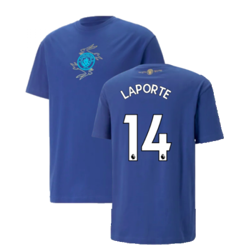 2022-2023 Man City Chinese New Year Graphic Tee (Blue) (Laporte 14)