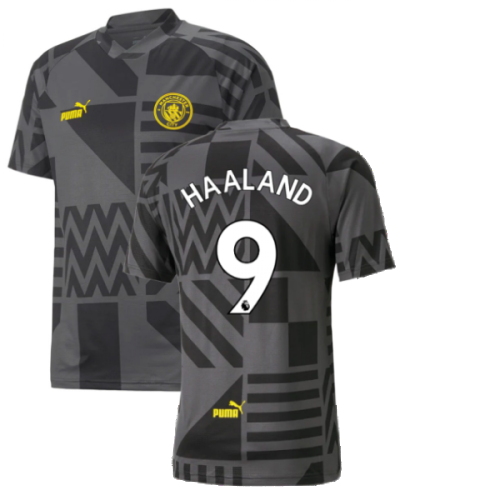 2022-2023 Man City Pre-Match Jersey (Black) (HAALAND 9)