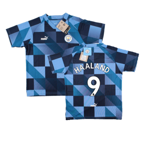 2022-2023 Man City Pre-Match Jersey (Blue) - Kids (Haaland 9)