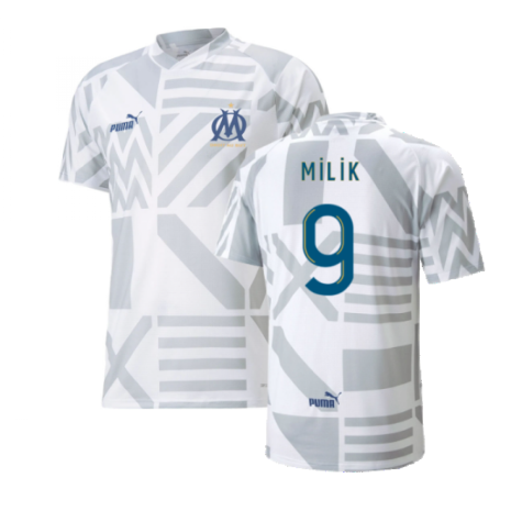 2022-2023 Marseille Pre-Match Jersey (White) (MILIK 9)