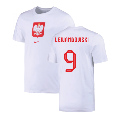 2022-2023 Poland Football Crest Tee (White) (Lewandowski 9)