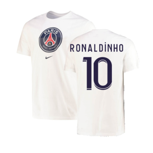 2022-2023 PSG Crest Tee (White) (RONALDINHO 10)