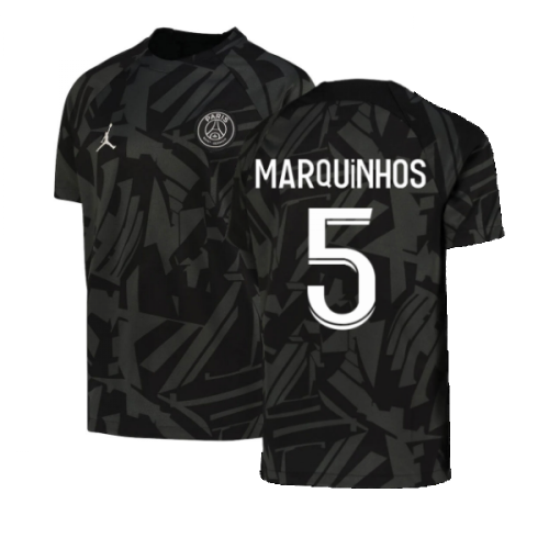 2022-2023 PSG Pre-Match Training Shirt (Black) - Kids (MARQUINHOS 5)