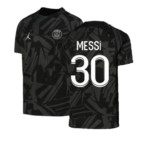 2022-2023 PSG Pre-Match Training Shirt (Black) - Kids (MESSI 30)