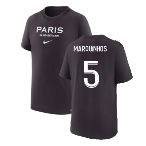 2022-2023 PSG Swoosh Tee Black - Kids (MARQUINHOS 5)