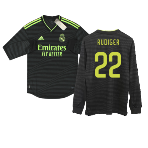 2022-2023 Real Madrid Authentic Long Sleeve Third Shirt (RUDIGER 22)