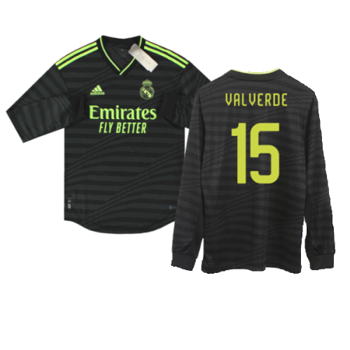 2022-2023 Real Madrid Authentic Long Sleeve Third Shirt (VALVERDE 15)