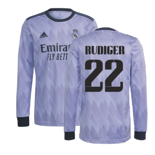 2022-2023 Real Madrid Long Sleeve Away Shirt (RUDIGER 22)