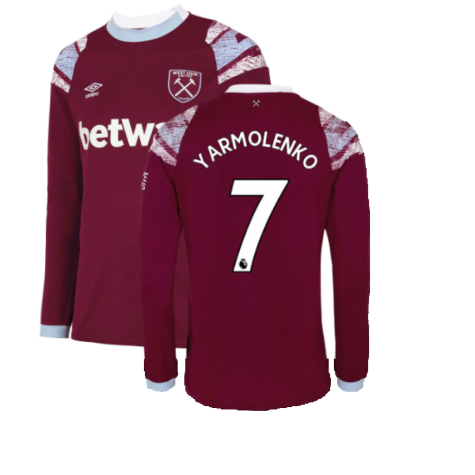 2022-2023 West Ham Long Sleeve Home Shirt (YARMOLENKO 7)