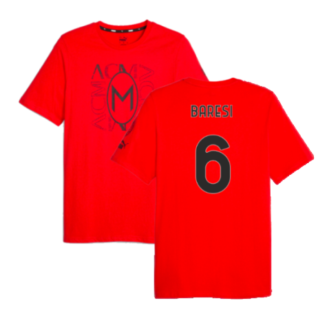 2023-2024 AC Milan FtblCore Graphic Tee (Red) (Baresi 6)