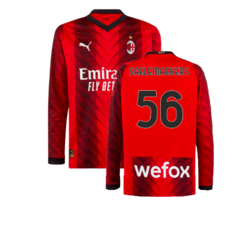 2023-2024 AC Milan Long Sleeve Home Shirt (Saelemaekers 56)