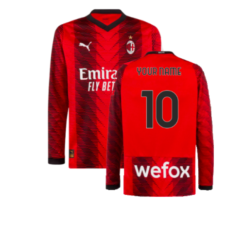 2023-2024 AC Milan Long Sleeve Home Shirt (Your Name)