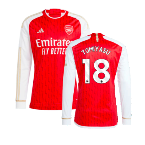 2023-2024 Arsenal Long Sleeve Home Shirt (Tomiyasu 18)