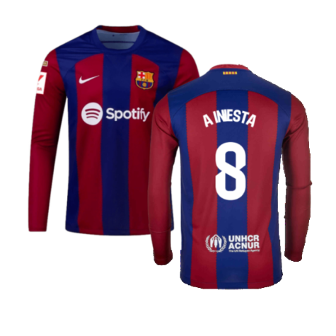 2023-2024 Barcelona Home Long Sleeve Shirt (A Iniesta 8)