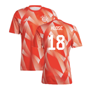 2023-2024 Bayern Munich Pre-Match Shirt (Red) (Klose 18) 2023-2024 Bayern Munich Pre-Match Shirt (Red) (Klose 18)
