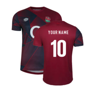 2023-2024 England Rugby Warm Up Jersey (Tibetan Red) (Your Name)