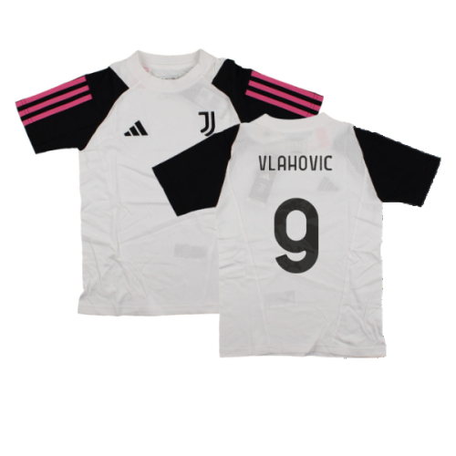 2023-2024 Juventus Cotton Tee (White) - Kids (VLAHOVIC 9)