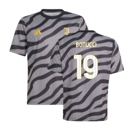 2023-2024 Juventus Pre-Match Shirt (Black) - Kids (BONUCCI 19)