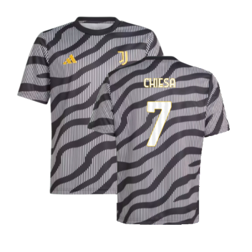 2023-2024 Juventus Pre-Match Shirt (Black) - Kids (CHIESA 7)