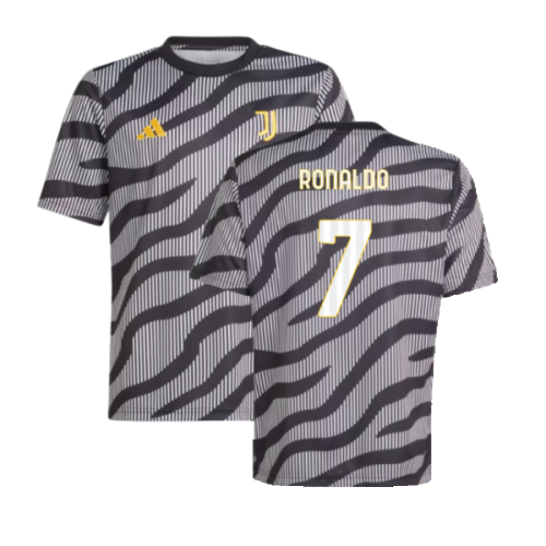 2023-2024 Juventus Pre-Match Shirt (Black) - Kids (RONALDO 7)