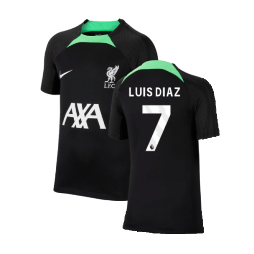 2023-2024 Liverpool Strike Dri-Fit Training Shirt (Black) - Kids (Luis Diaz 7)