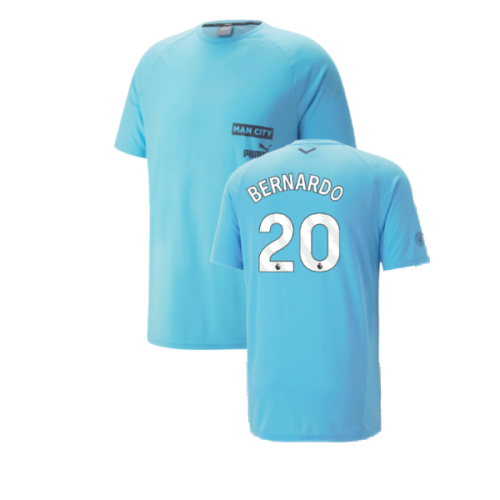 2023-2024 Man City Casuals Tee (Blue Wash) (BERNARDO 20)