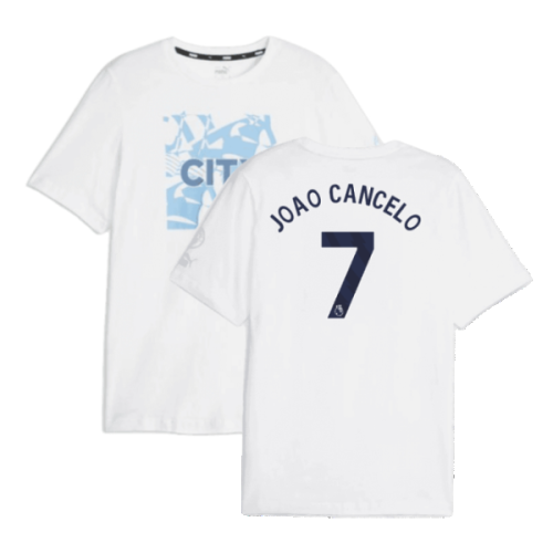 2023-2024 Man City FtblCore Graphic Tee (White) (JOAO CANCELO 7)