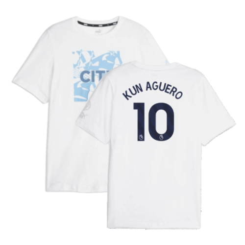 2023-2024 Man City FtblCore Graphic Tee (White) (KUN AGUERO 10)