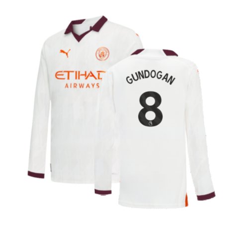 2023-2024 Man City Long Sleeve Away Shirt (Kids) (GUNDOGAN 8)