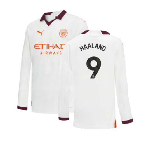 2023-2024 Man City Long Sleeve Away Shirt (Kids) (HAALAND 9)