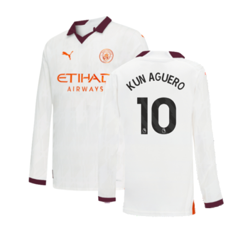 2023-2024 Man City Long Sleeve Away Shirt (Kids) (KUN AGUERO 10)