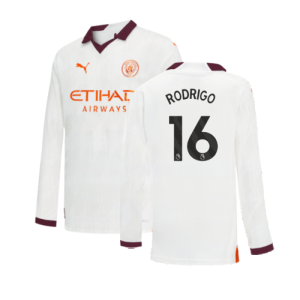 2023-2024 Man City Long Sleeve Away Shirt (Kids) (RODRIGO 16)