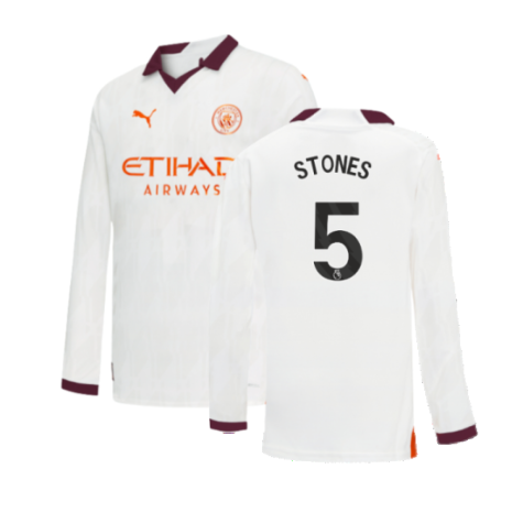 2023-2024 Man City Long Sleeve Away Shirt (Kids) (STONES 5)