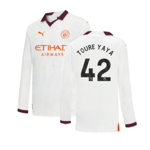 2023-2024 Man City Long Sleeve Away Shirt (Kids) (TOURE YAYA 42)