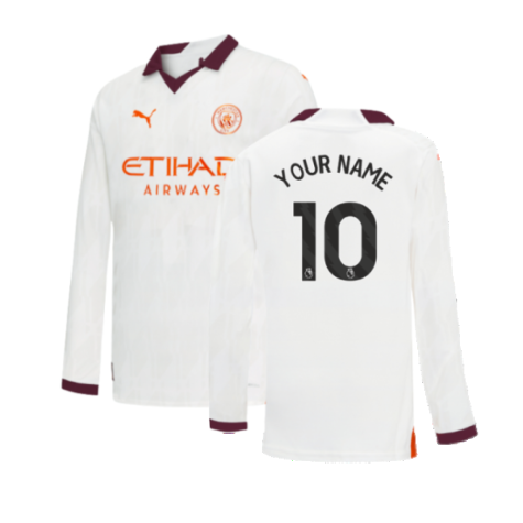 2023-2024 Man City Long Sleeve Away Shirt (Kids) (Your Name)