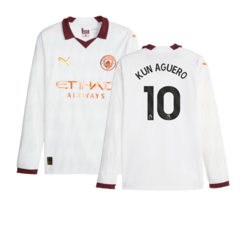 2023-2024 Man City Long Sleeve Away Shirt (KUN AGUERO 10)