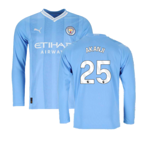 2023-2024 Man City Long Sleeve Home Shirt (AKANJI 25)