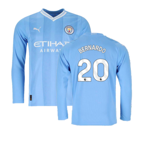 2023-2024 Man City Long Sleeve Home Shirt (BERNARDO 20)