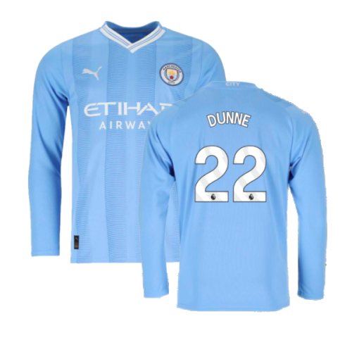 2023-2024 Man City Long Sleeve Home Shirt (DUNNE 22)