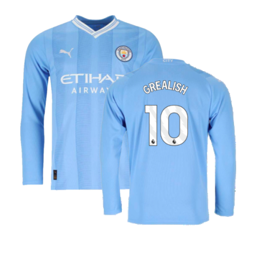 2023-2024 Man City Long Sleeve Home Shirt (GREALISH 10)