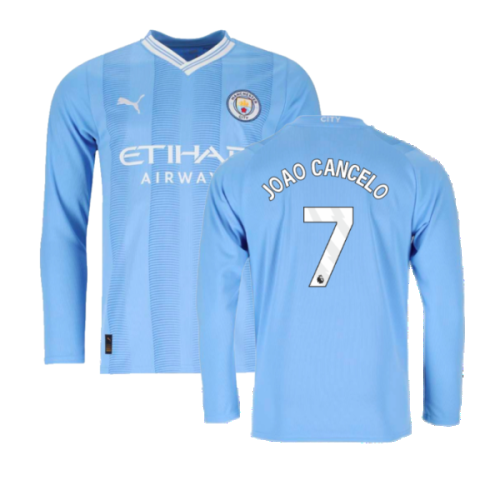 2023-2024 Man City Long Sleeve Home Shirt (JOAO CANCELO 7)