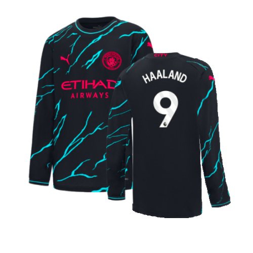 2023-2024 Man City Long Sleeve Third Shirt (Kids) (HAALAND 9)